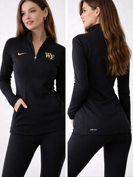 Nike Dri Fit Half Zip Pullover Black Gold Logo XS Athletic Minimal - Picture 1 of 6